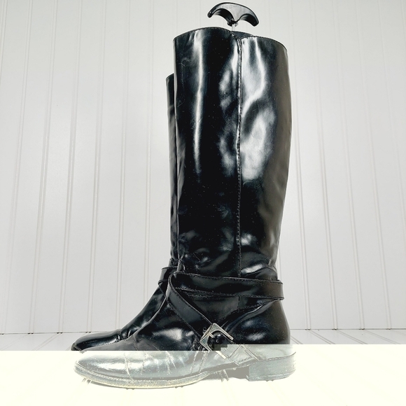 MARC BY MARC JACOBS BLACK GLOSSY LEATHER WOMEN RIDING BOOTS F970 - Picture 3 of 15